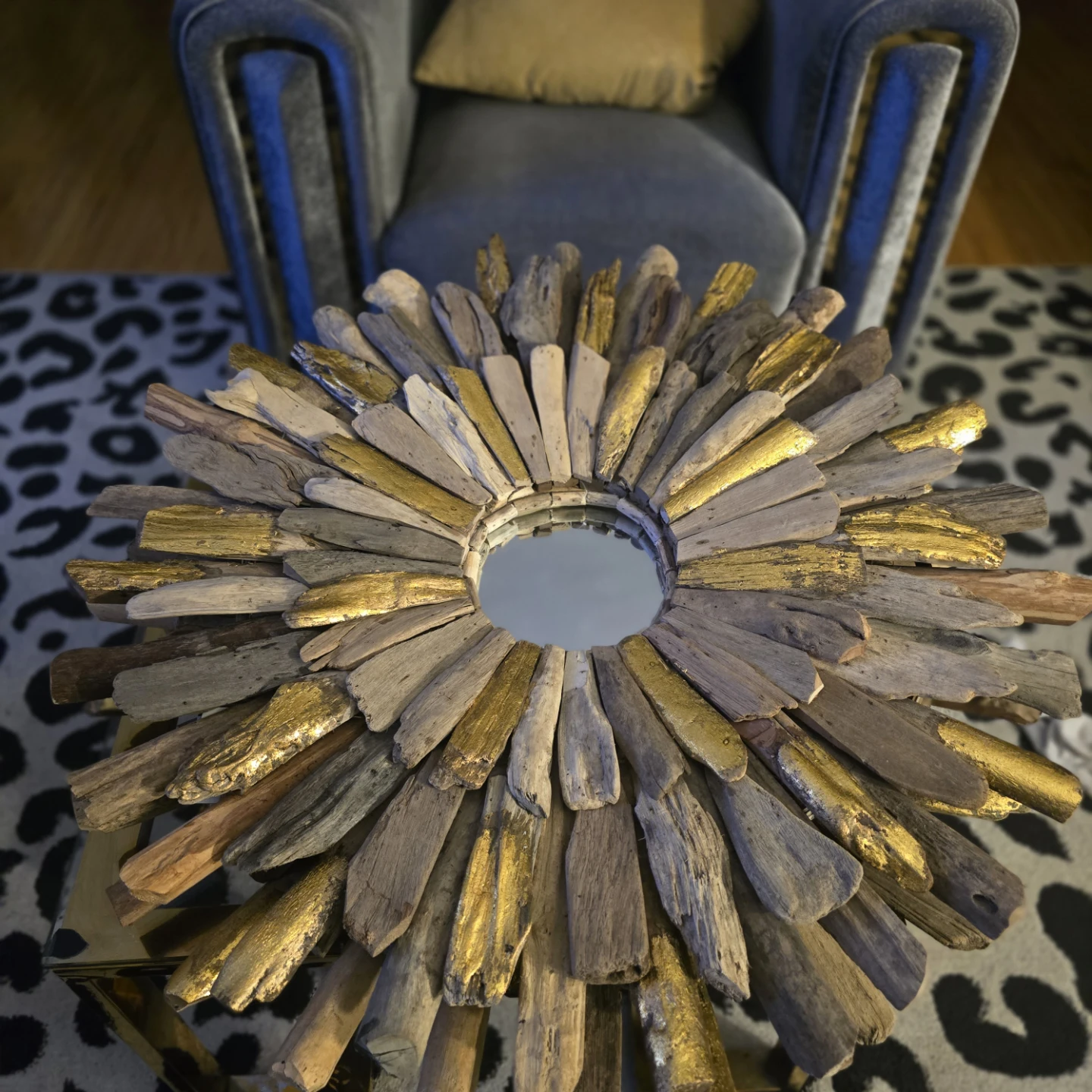 Driftwood Sunburst Mirror with Gold Accents
