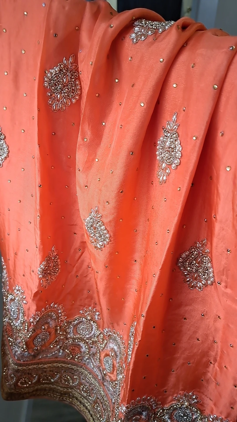 Orange Embroidered Indian Suit with Dupatta - photo 5