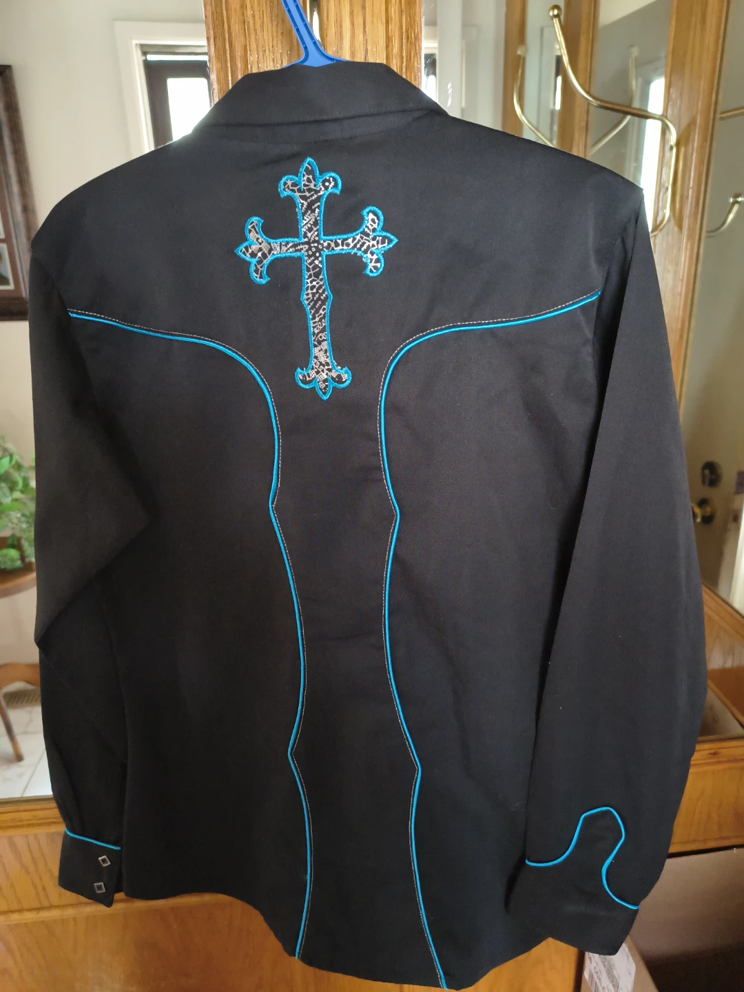 Wrangler Black Western Shirt with Turquoise Embroidery - photo 4
