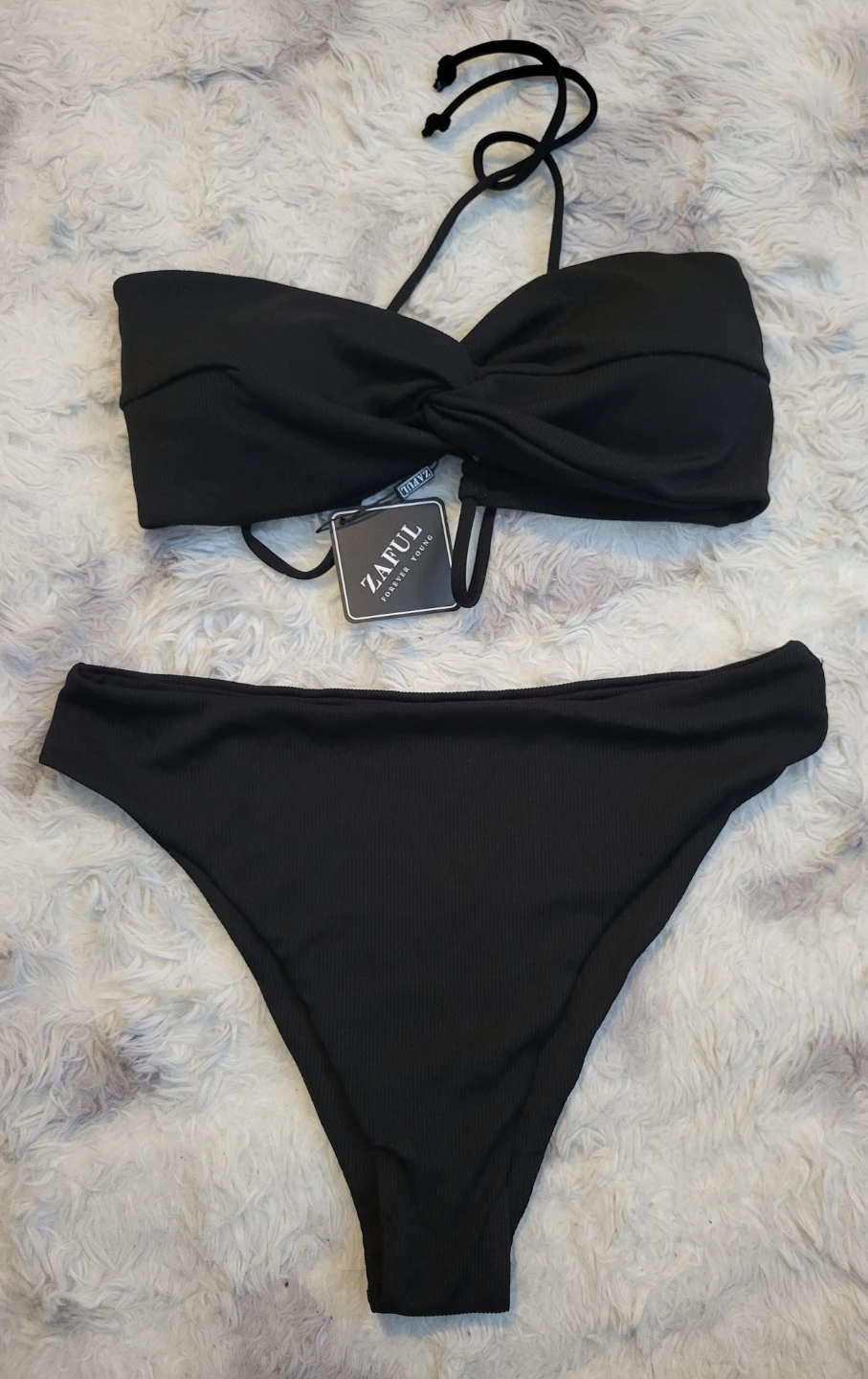 New Large Black Ribbed Bikini