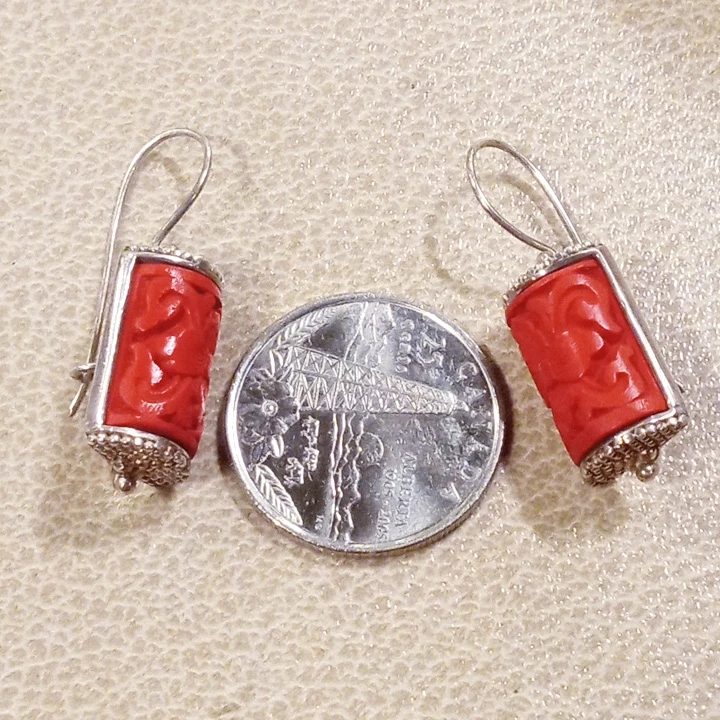 Vintage Signed Sajen 925 Pierced Earrings Red