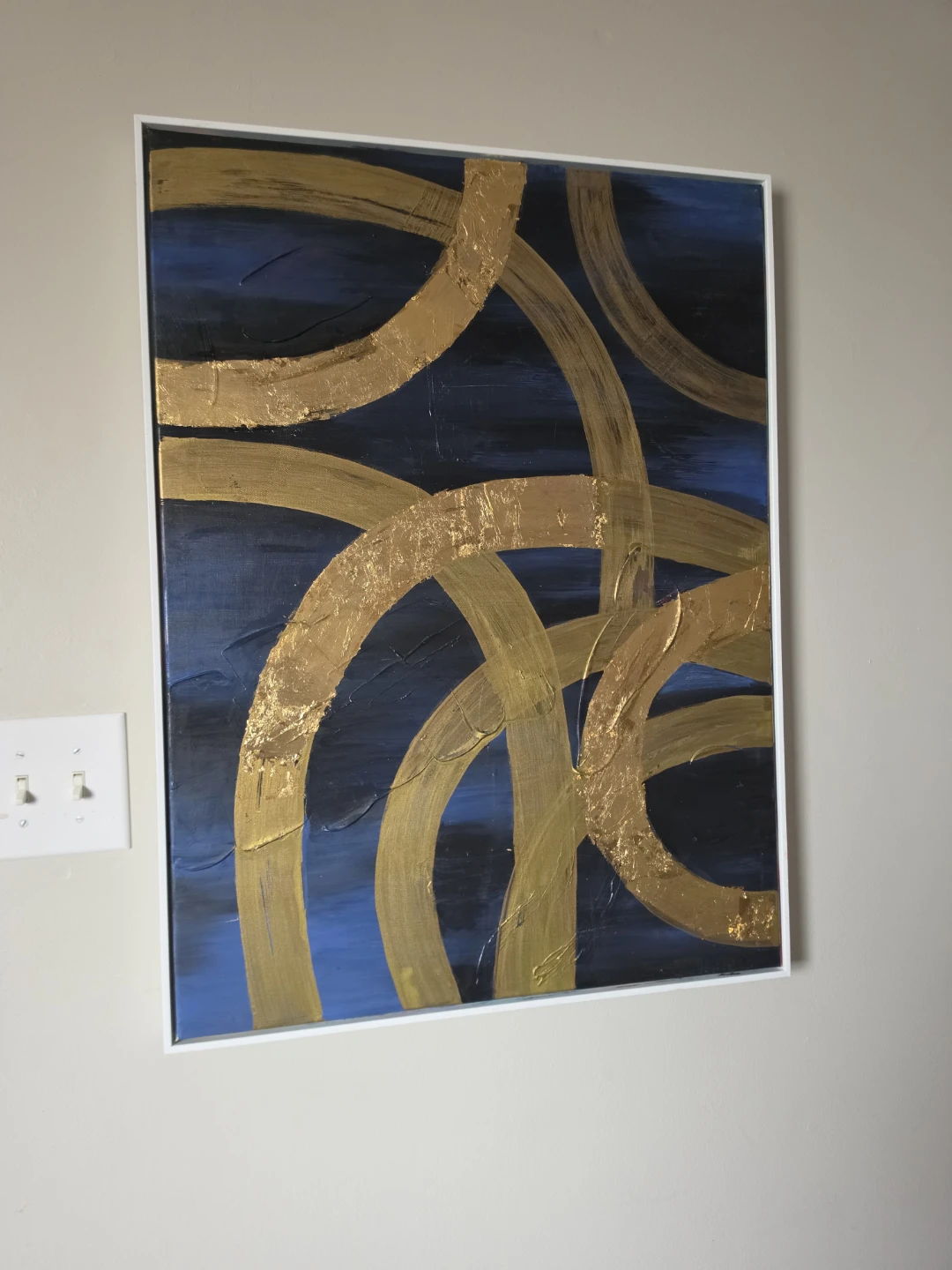 Abstract gold and blue framed canvas art