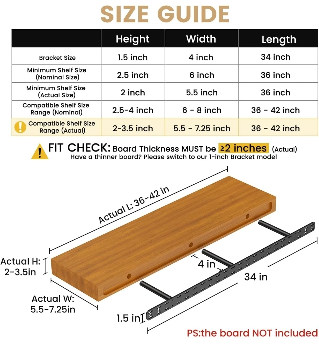 Heavy Duty Floating Shelf Bracket 34 inch - photo 4