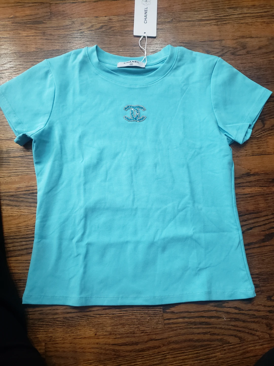 Chanel Turquoise Crystal Logo T-shirt