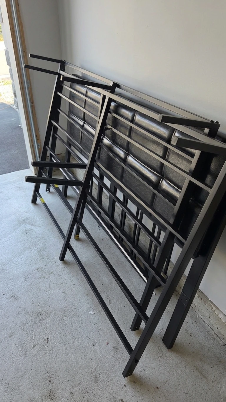 Black Metal Bed Frame with Padded Headboard