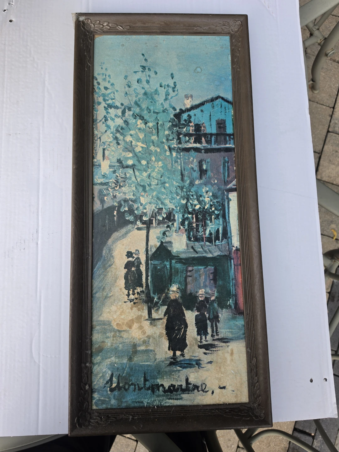 Framed Montmartre Street Scene Painting