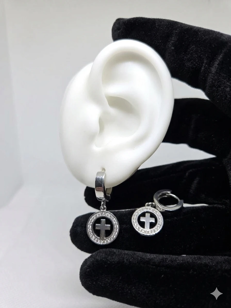 Silver Cross Dangle Earrings in Stainless Steel