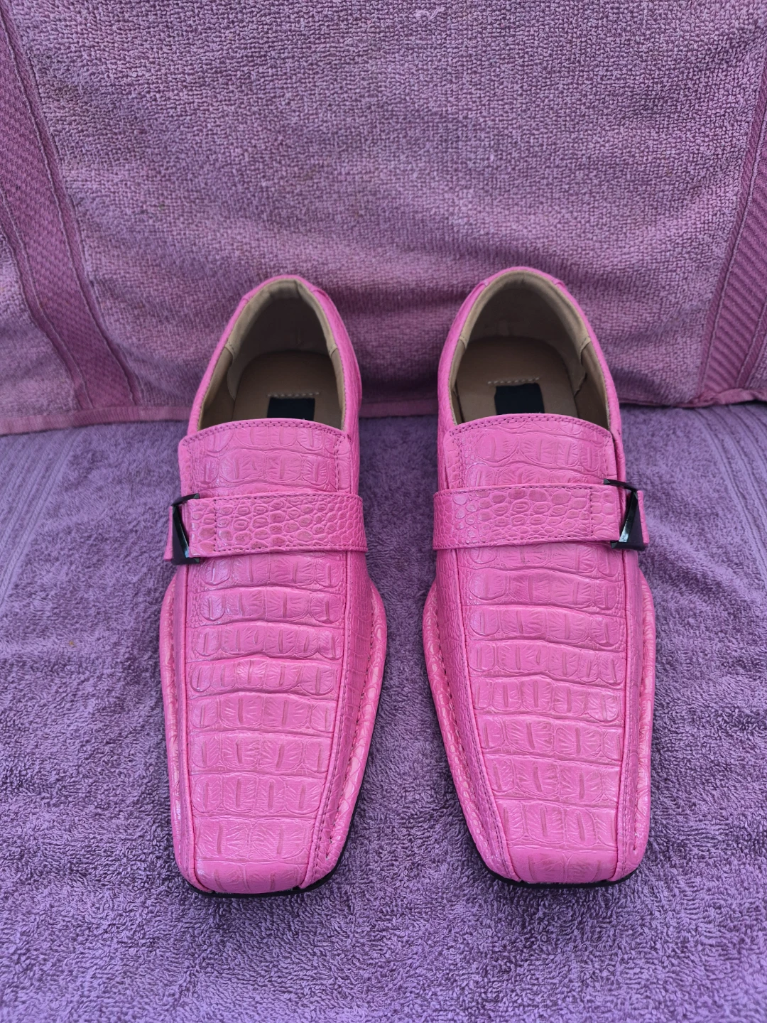 Pink Crocodile Print Loafer Shoes