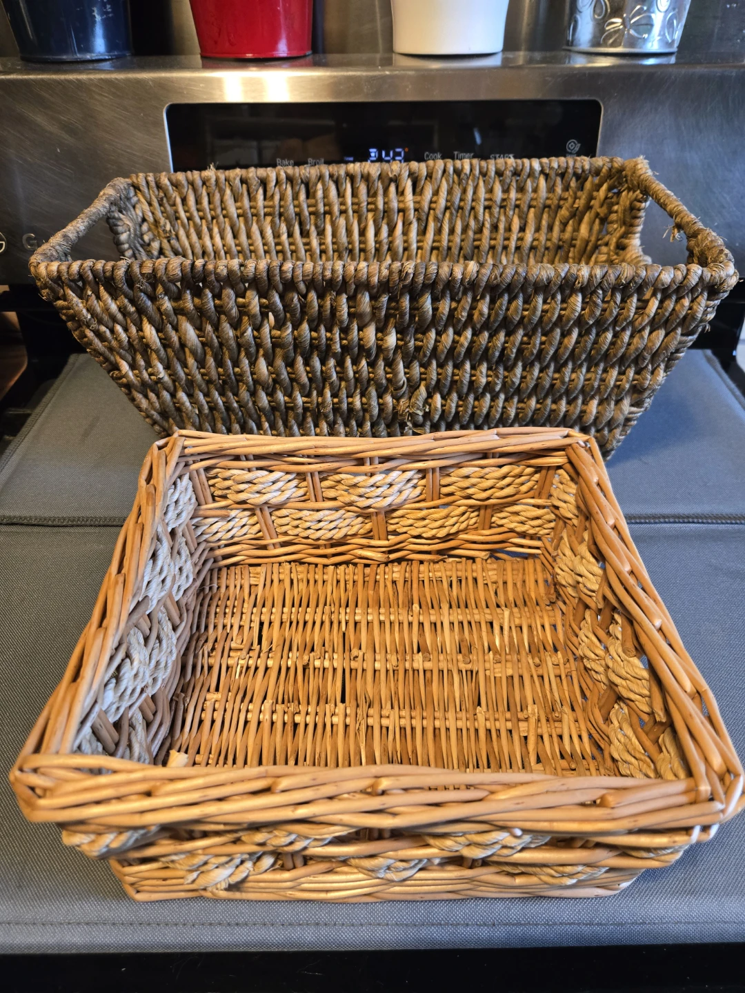 Premium Boho Wicker & Seagrass Storage Baskets - 2-Piece Set
