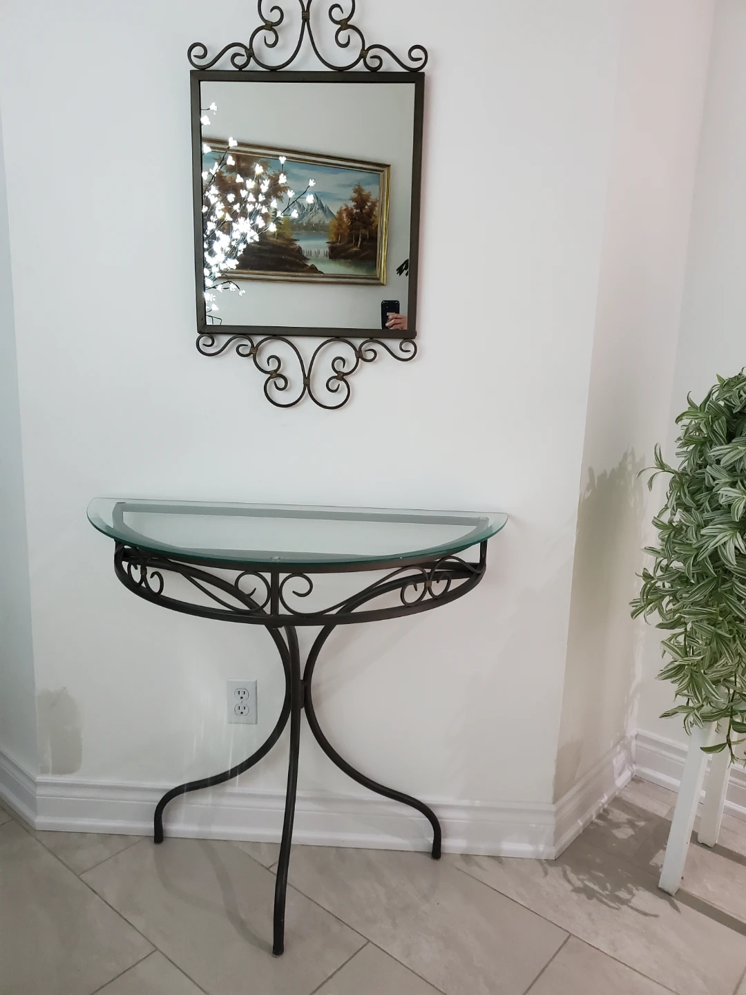 Console Table with Glass Top and Mirror