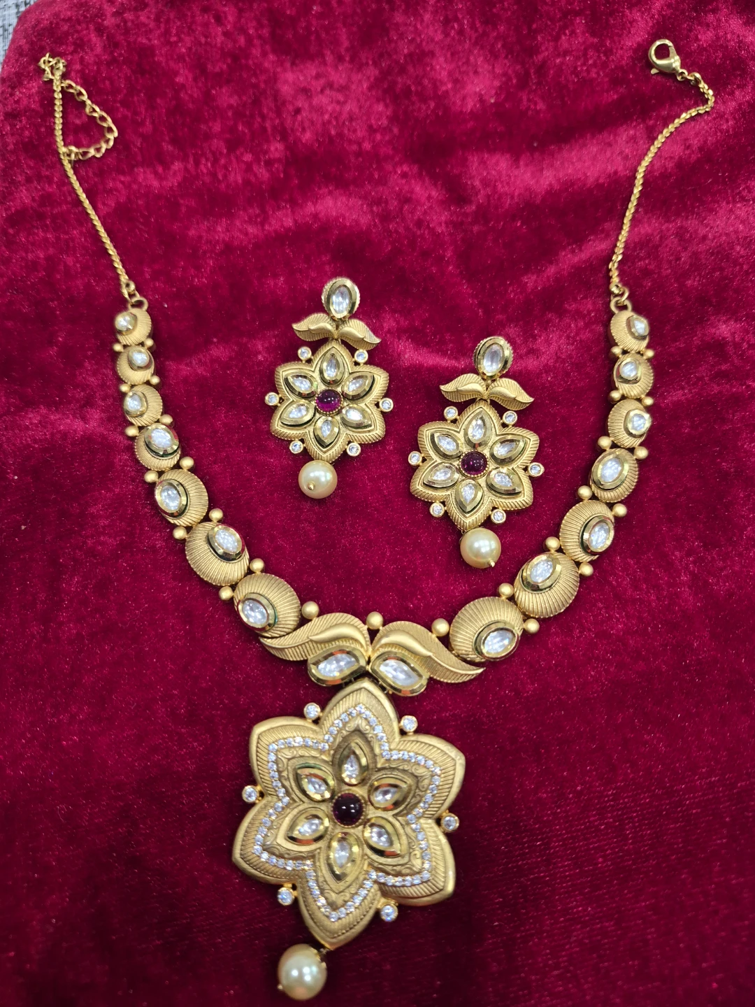 Gold-Tone Kundan Necklace and Earring Set