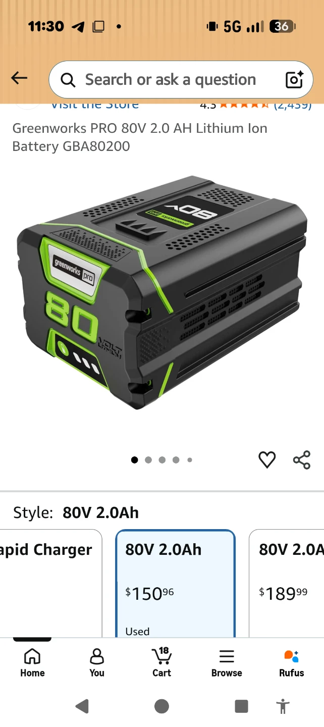 Greenworks PRO 80V 2.0Ah Lithium Ion Battery