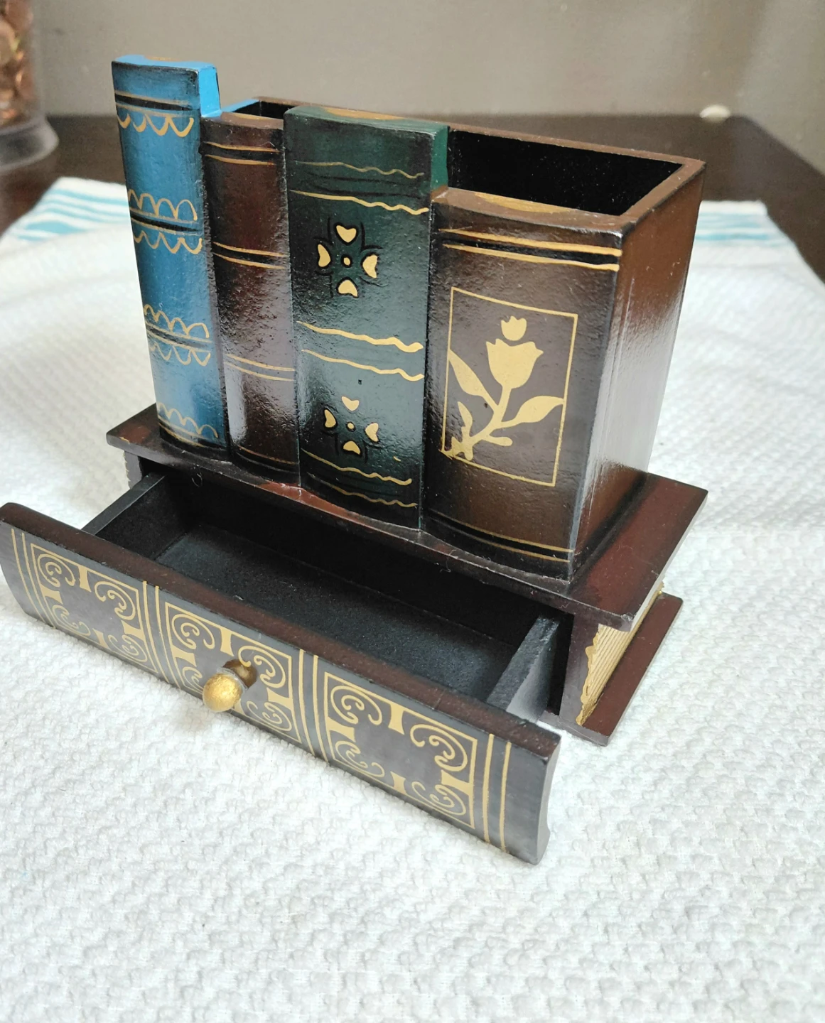 Wooden Book-Style Desk Organizer with Drawer - photo 2