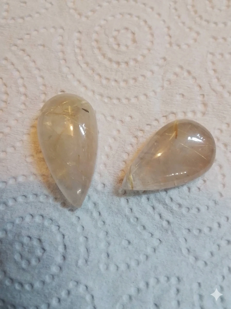 Two Golden Rutilated Quartz Cabochons - photo 2