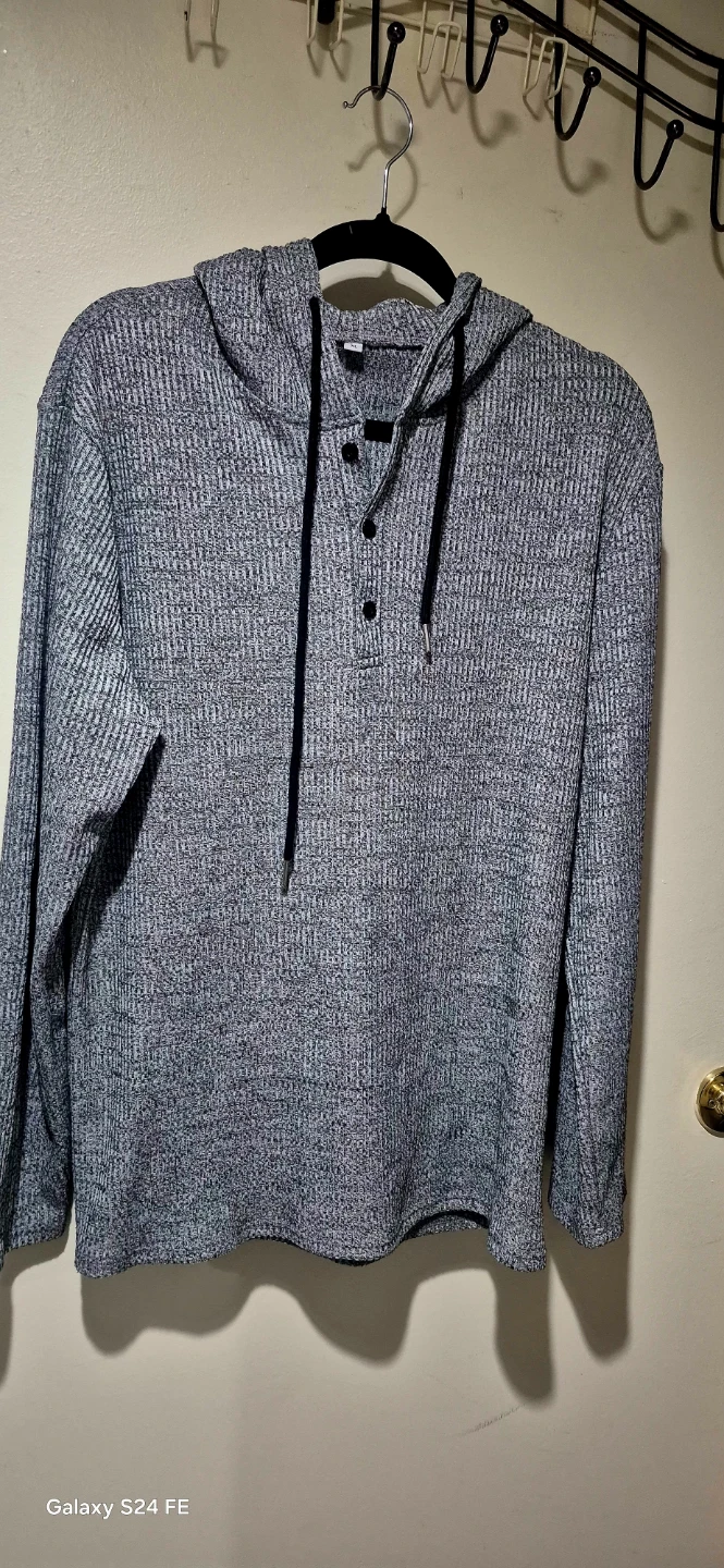 Grey Marled Long-Sleeve Button-Up Hoodie