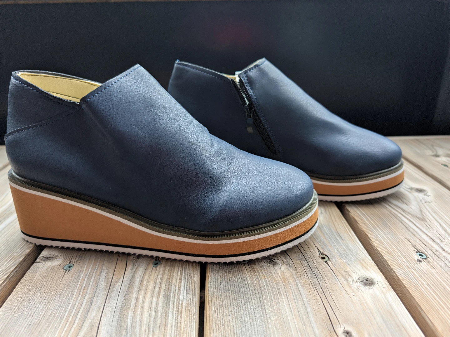 Navy Blue Wedge Ankle Boots - Veloura Vancouver