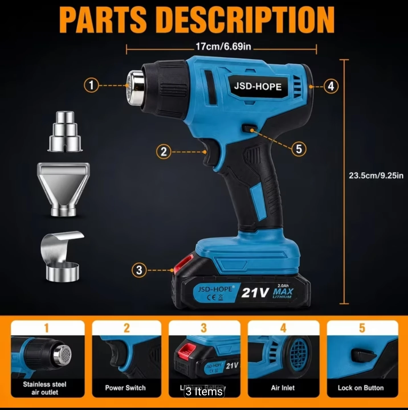 JSD-HOPE 21V Cordless Hot Air Heat Gun - photo 4