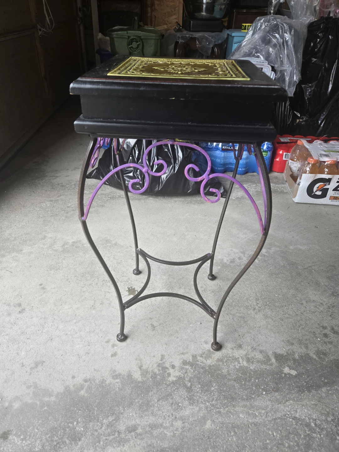 Metal Accent Side Table with Decorative Inlay