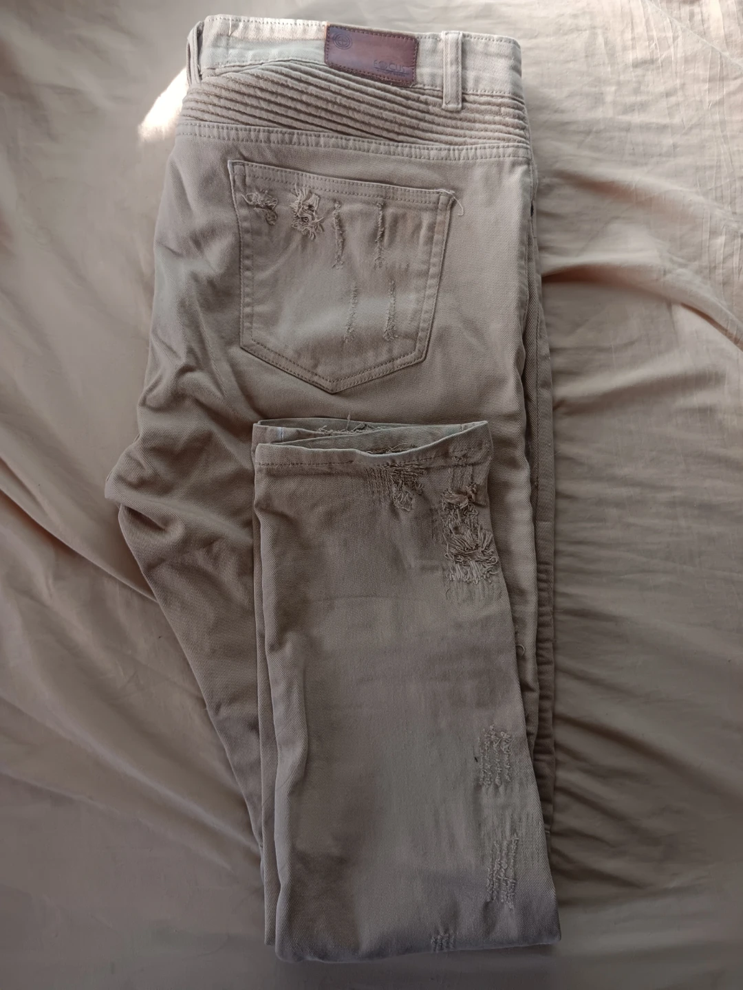 Focus Jeans Tan Distressed Biker Denim