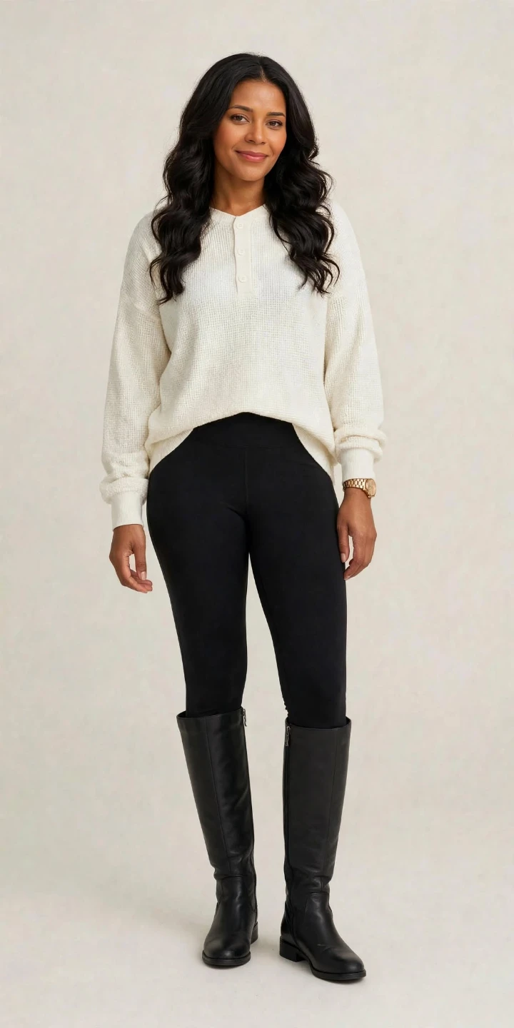Cream Long Sleeve Waffle Knit Henley
