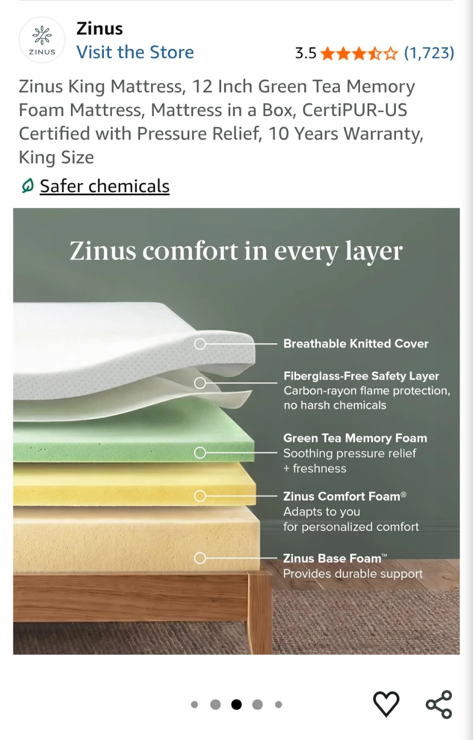 Zinus Green Tea Memory Foam Mattress - King Size - photo 3