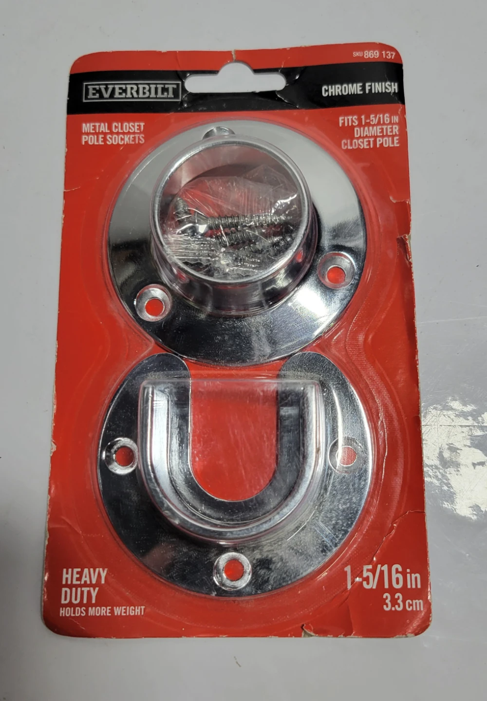 Brand new. Everbilt Metal Closet Pole Sockets, Chrome Finish
