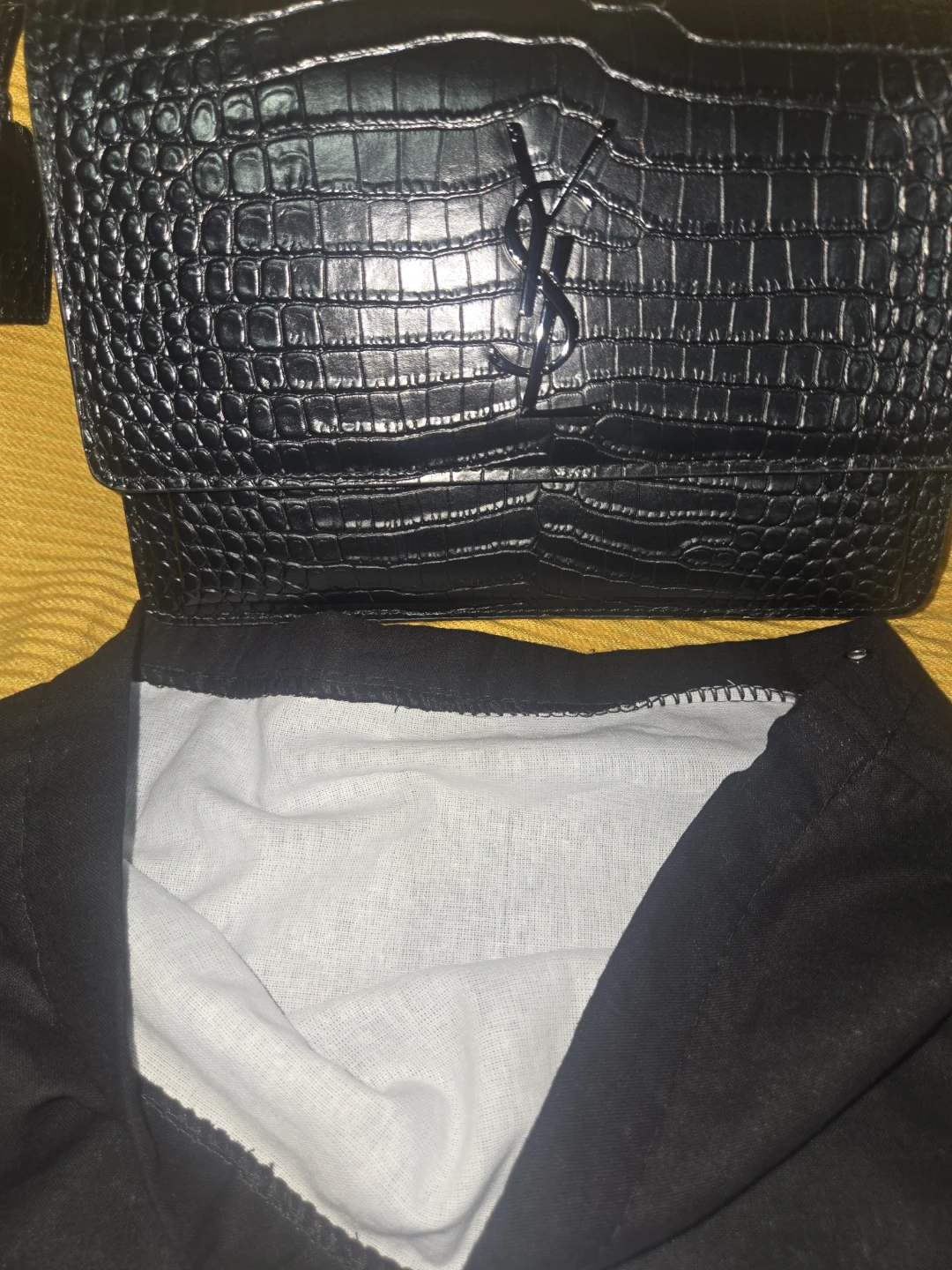 Saint Laurent Crocodile-Embossed Black Clutch