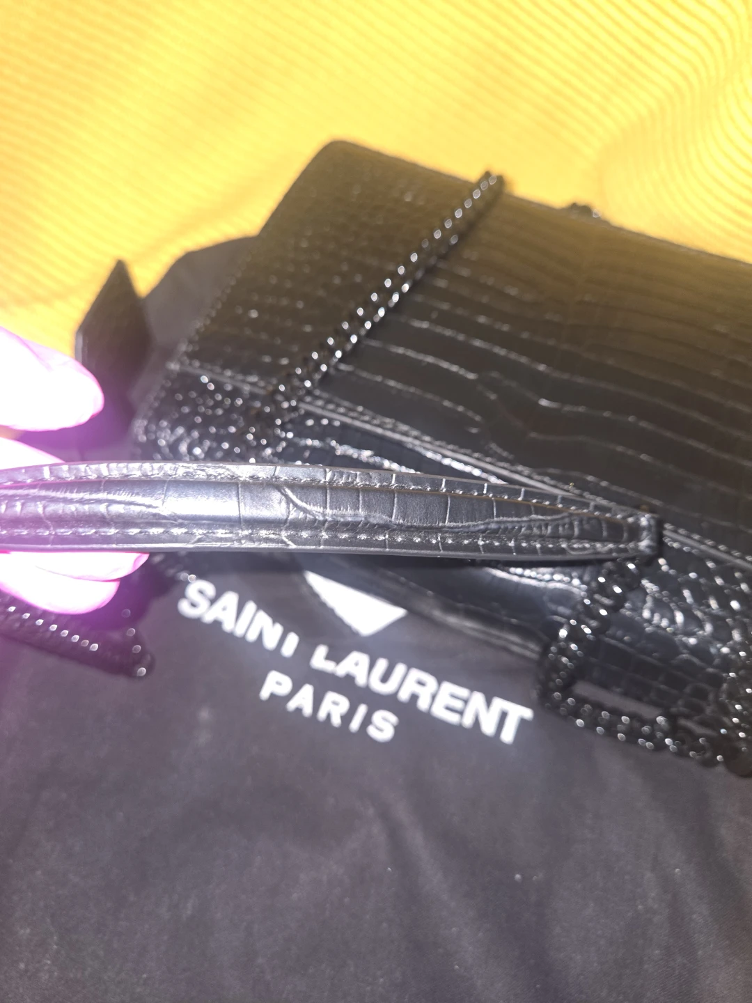 Saint Laurent Crocodile-Embossed Black Clutch - photo 2