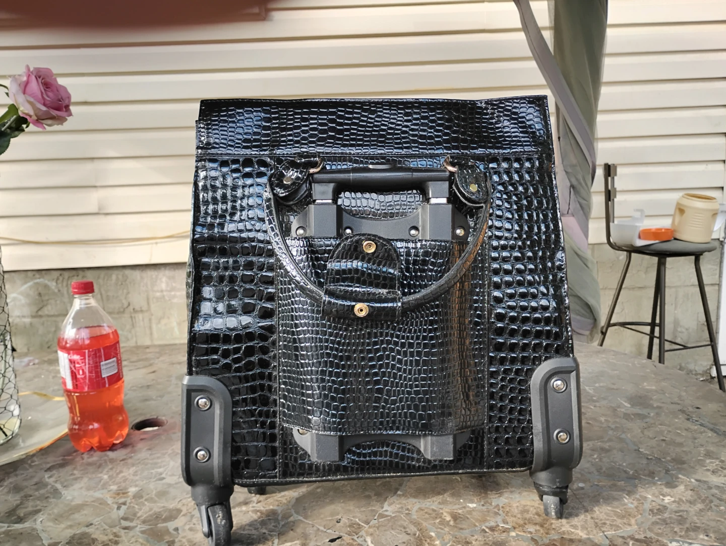 Black Croc-Embossed Rolling Tote Bag - photo 3