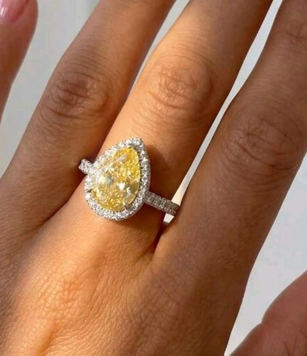 Pear-Shaped Yellow Stone Halo Ring