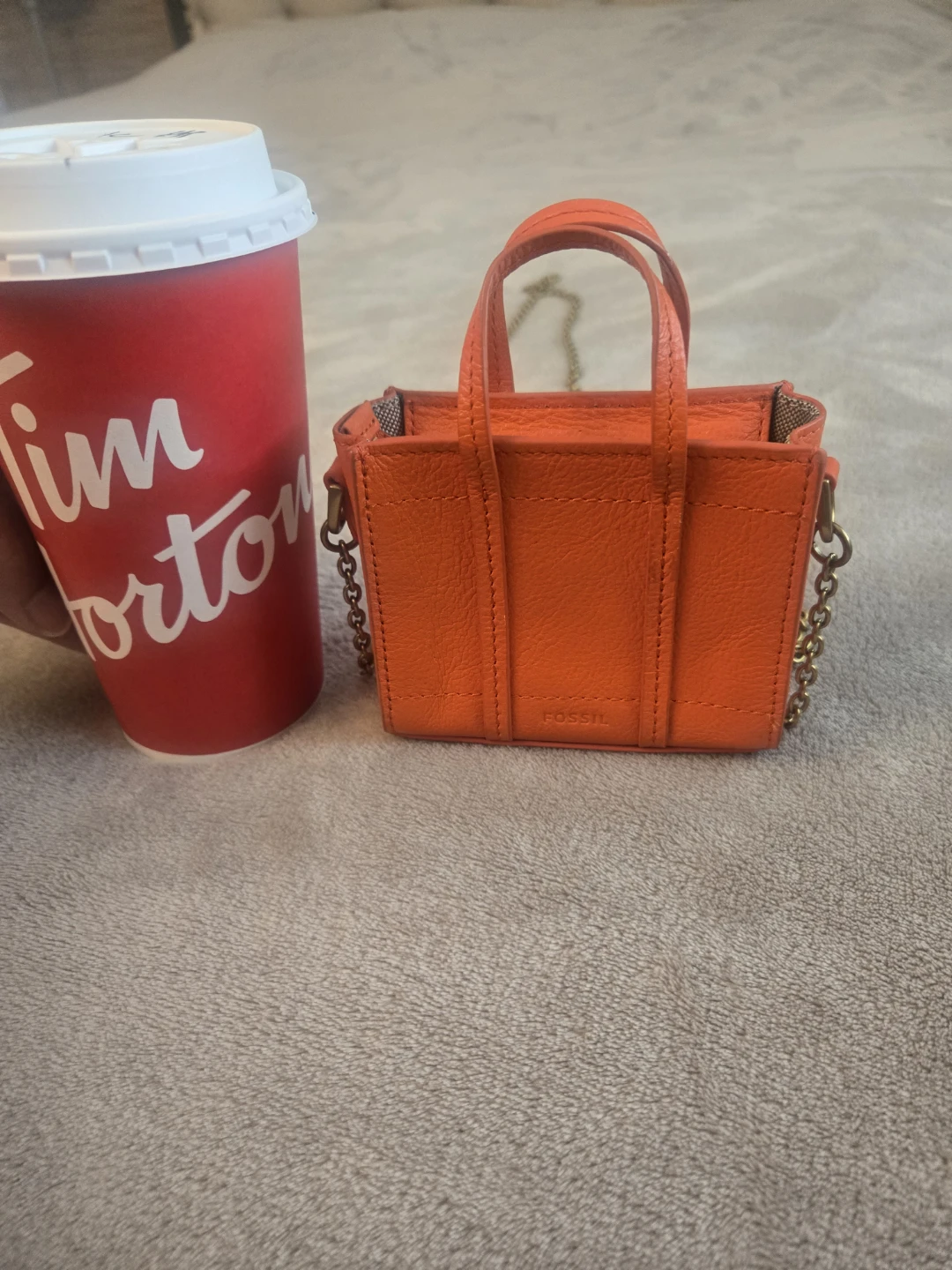 Fossil Orange Leather Micro Crossbody Bag