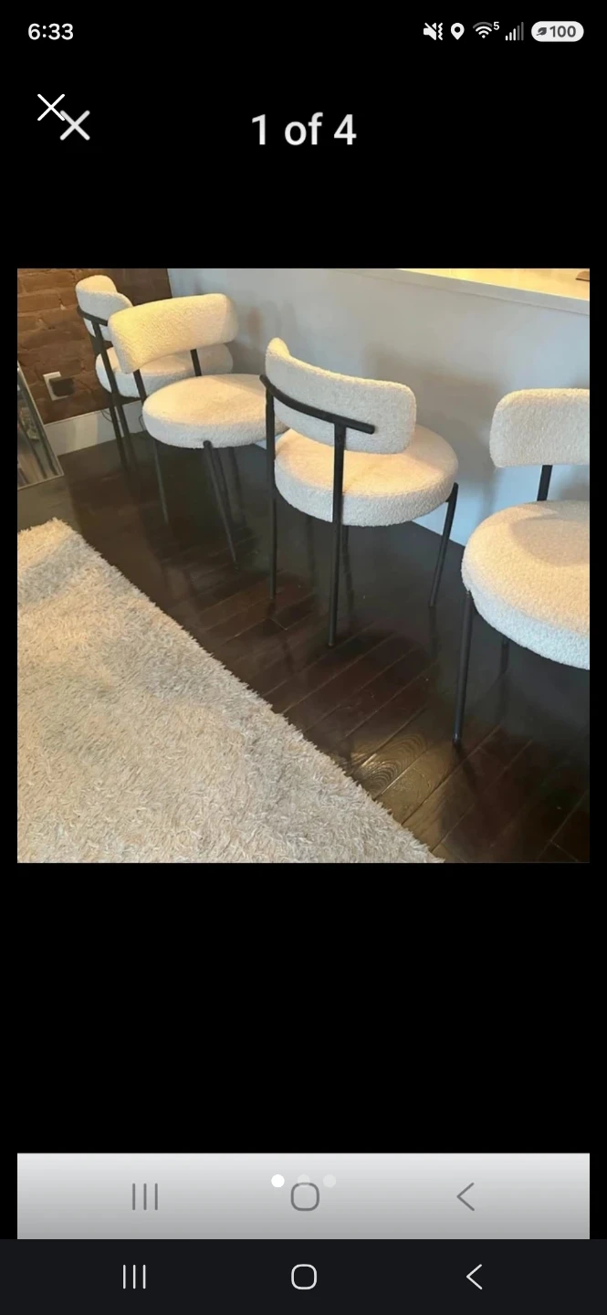 Set of 4 Cream Sherpa Bar Stools
