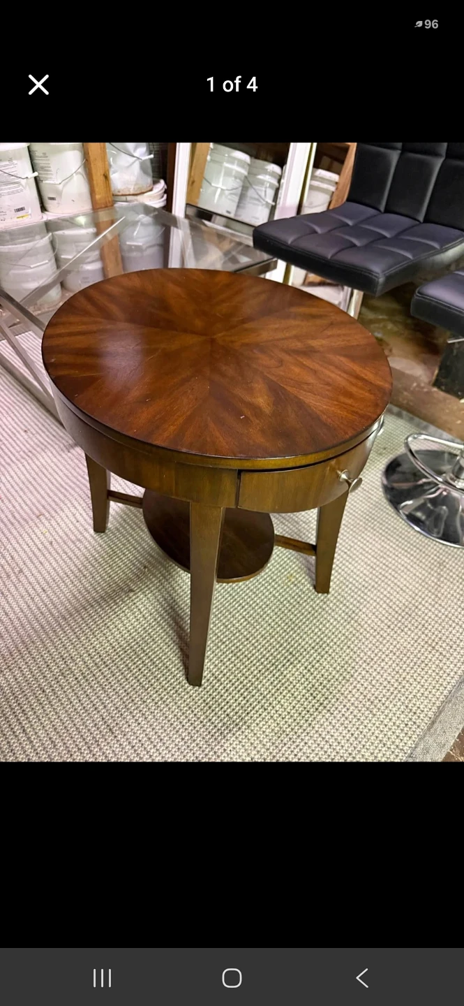 Round Inlay Top Accent Table with Drawer - photo 2