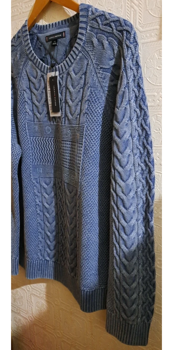 Tommy Hilfiger 100% Cotton/Cable Knit Sweater/Brushed Blue, L-XL - photo 5