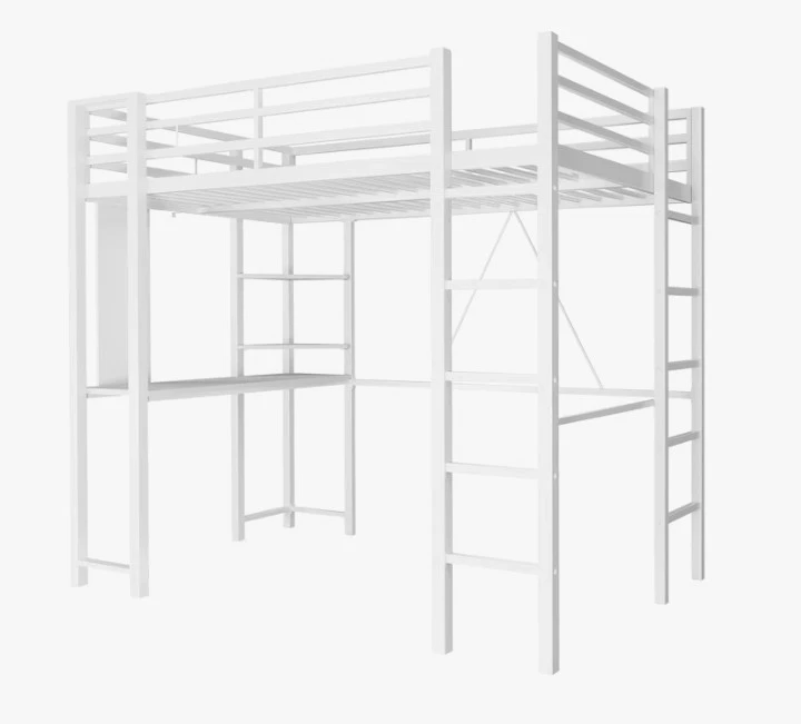 Black Metal Loft Bed with Built-in Desk