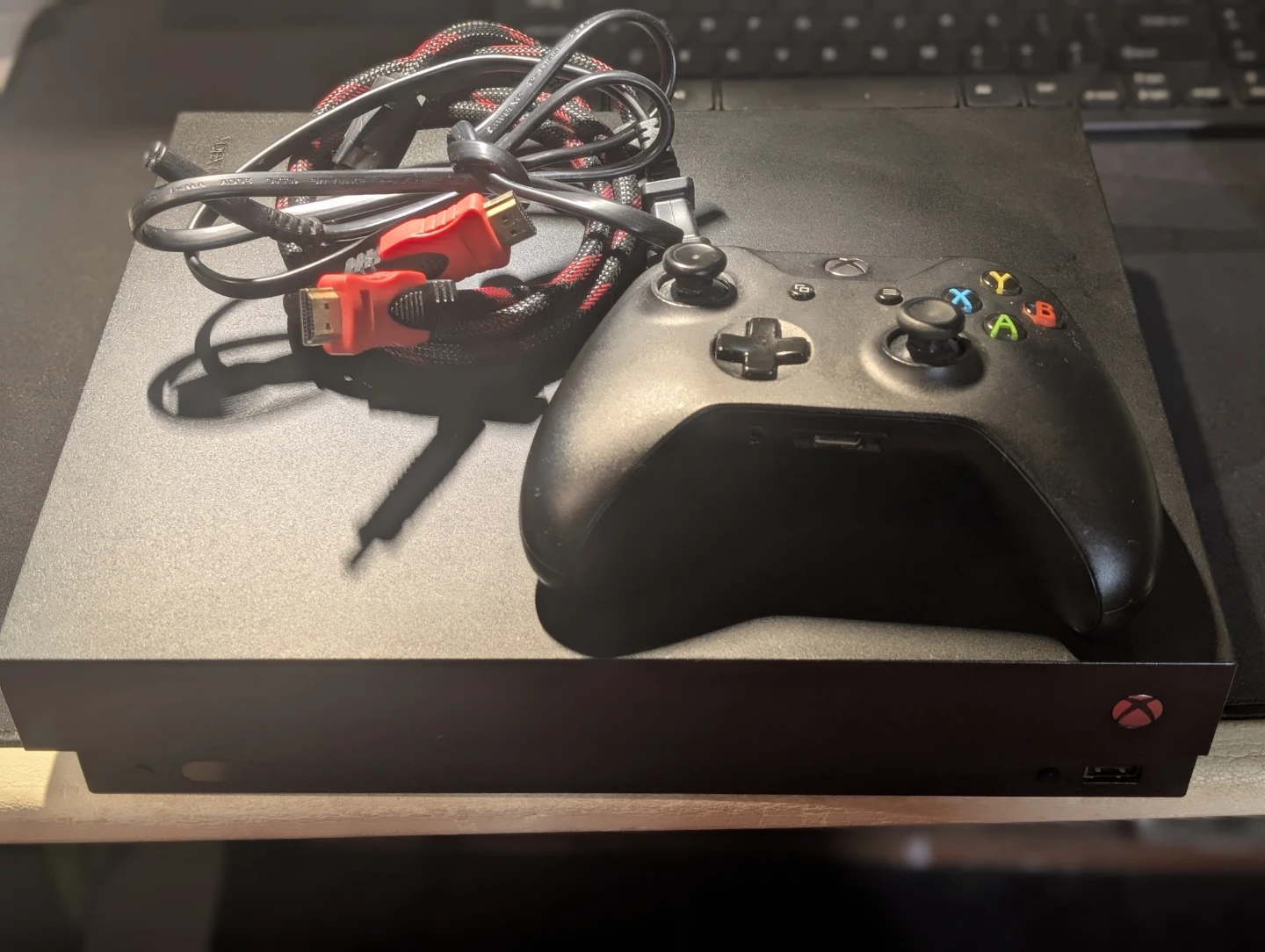 Xbox one x 1TB with controller with rechargeable battery