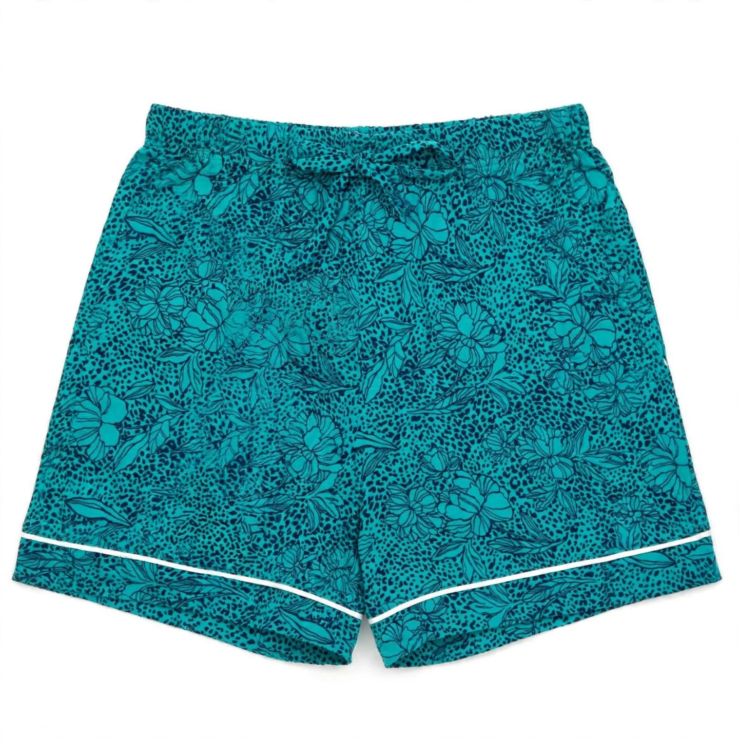 Teal Floral Pattern Lounge Shorts - photo 2