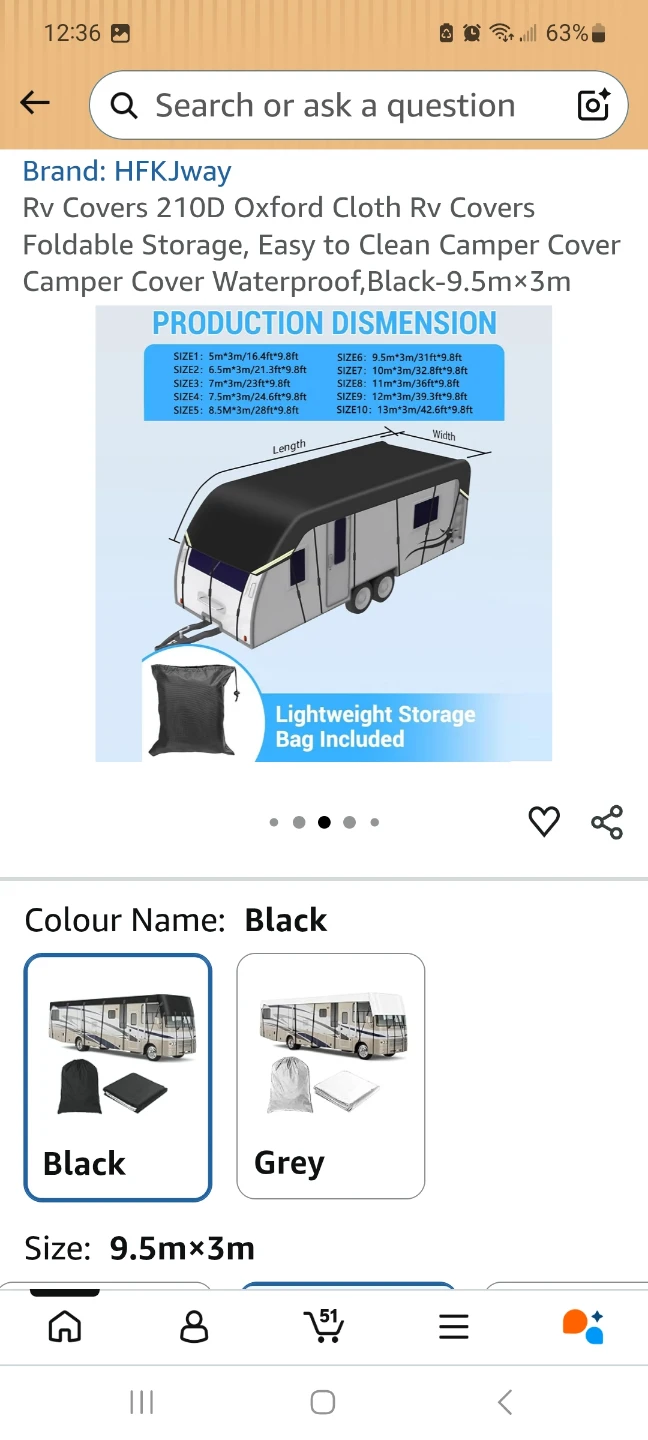 HFKJway RV Camper Cover, Black, 9.5m x 3m