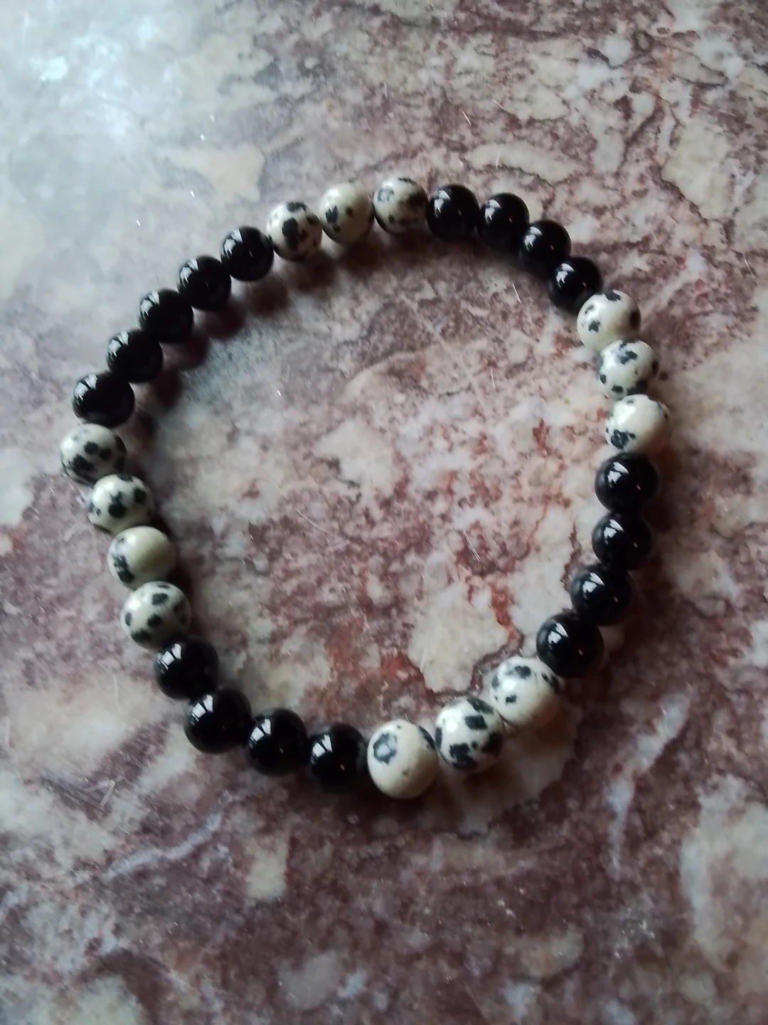 Handmade Black Onyx & Dalmatian Stone Protection Bracelet - photo 2