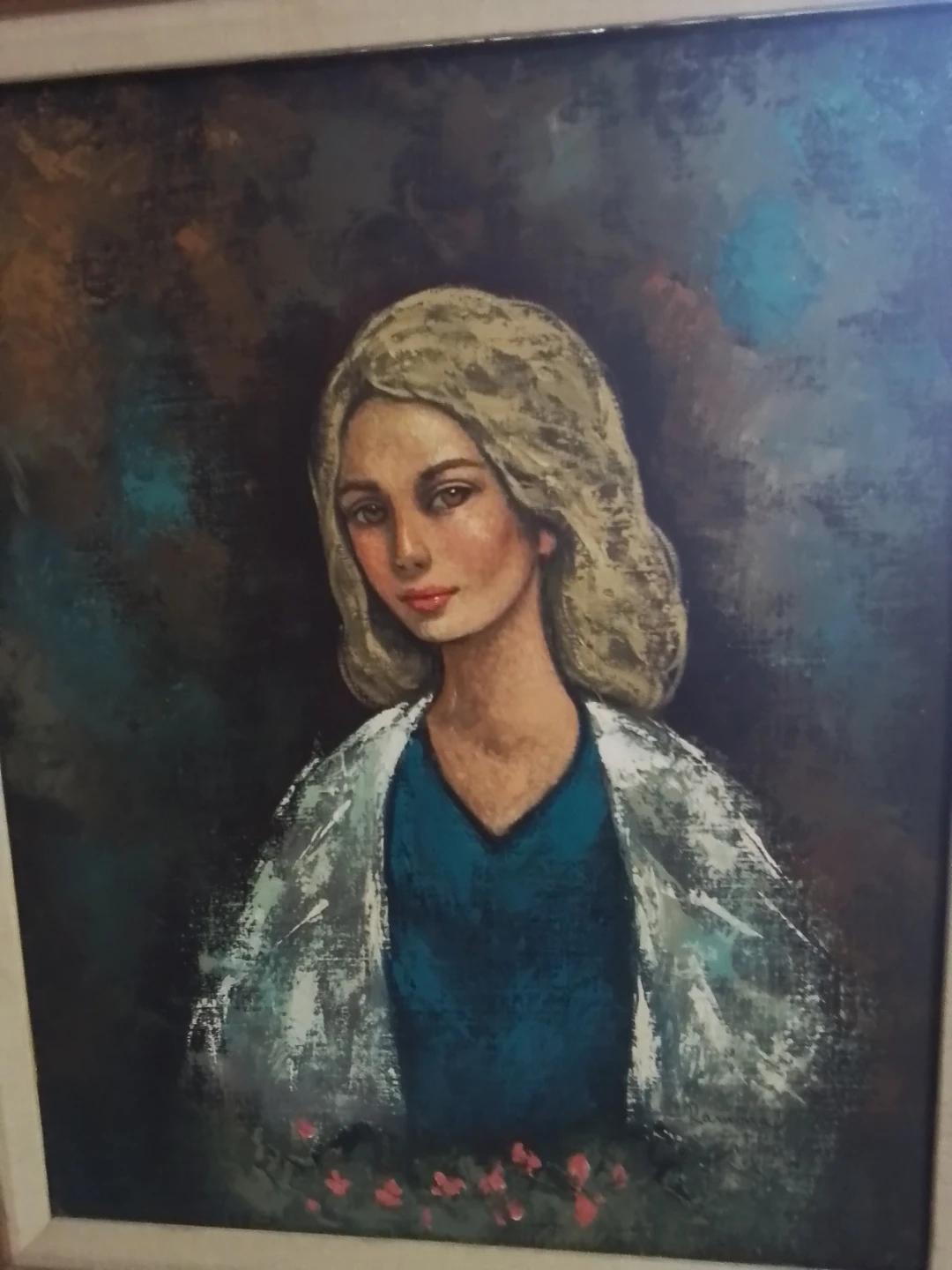 1960s MCM "Big Eye" Portrait Oil Painting by Ramona - photo 2
