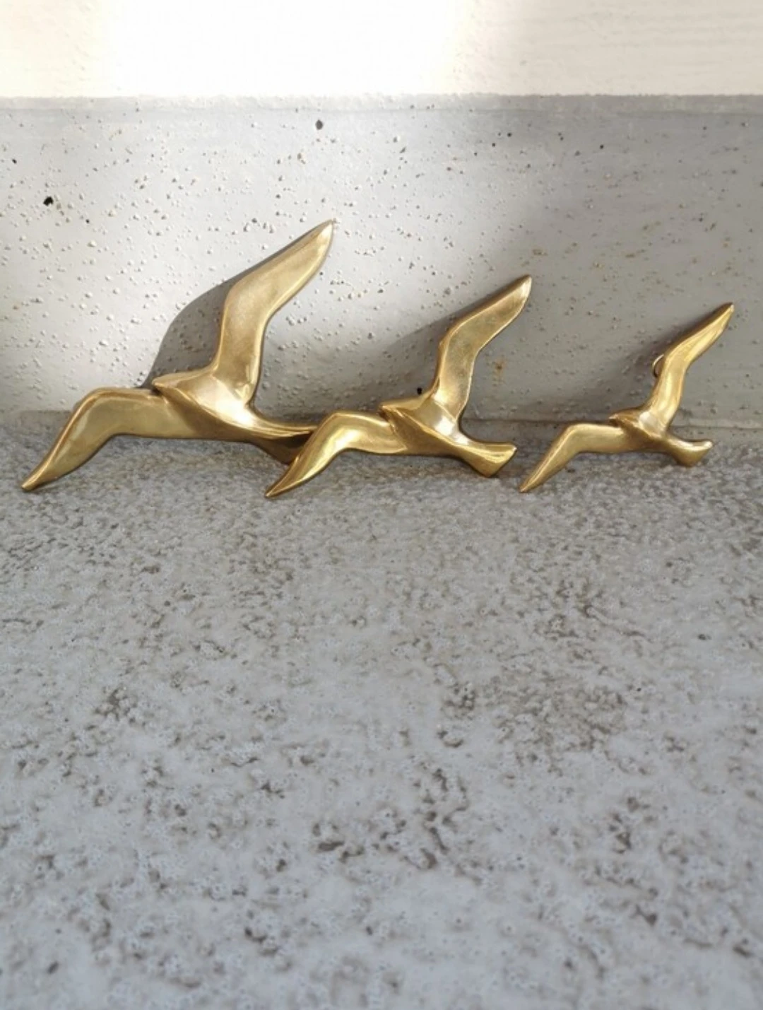 Vintage Mid-Century Small Brass Flying Birds Wall Decor