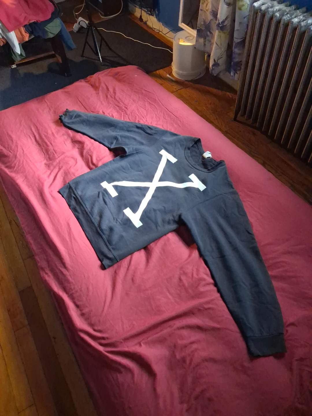 Black Crewneck Sweatshirt with White X Print - photo 2