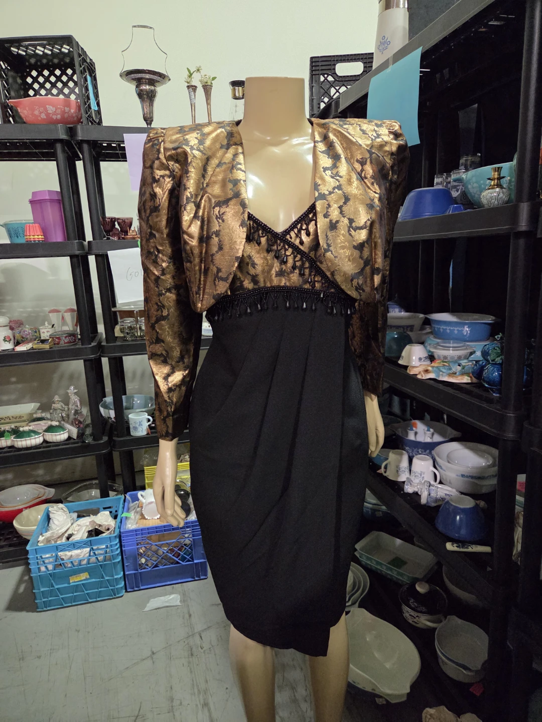 Gold and Black Brocade Dress with Bolero Jacket