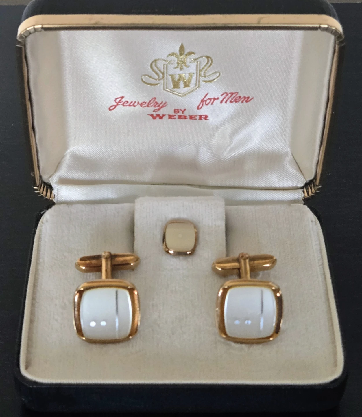 Vintage 1960's "Weber" Cufflinks/Stud Set Mother Pearl/Moonstone
