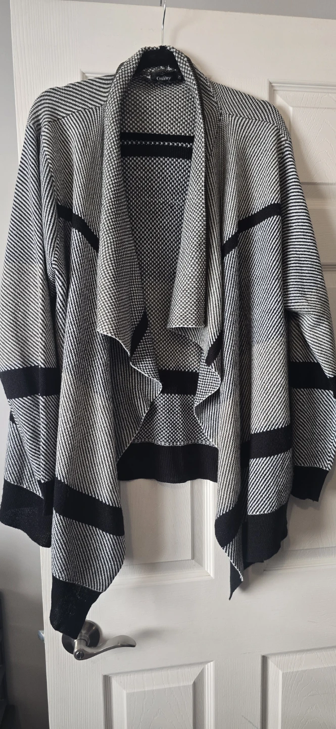 Guilty Black and White Knit waterfall Cardigan