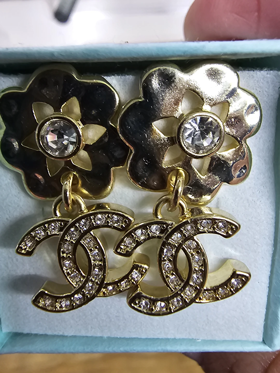 Chanel Flower and CC Logo Drop Earrings