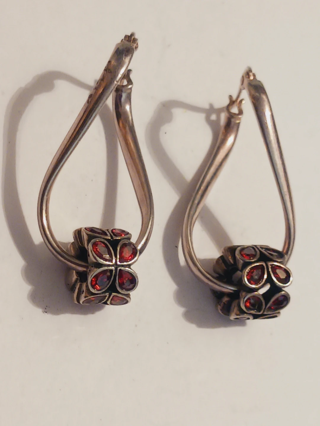 CHAM 925 SIGNED Sterling Silver and Garnet Teardrop Earrings - photo 2
