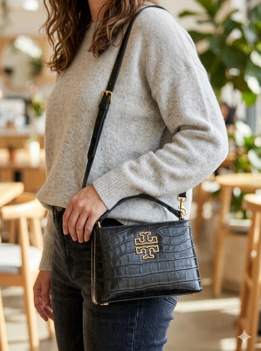 Tory Burch Black Crocodile-Embossed Bag