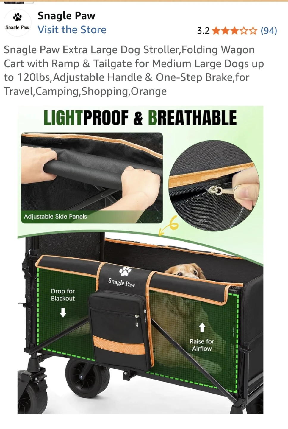 Snagle Paw Extra Large Folding Dog Stroller Wagon - photo 4