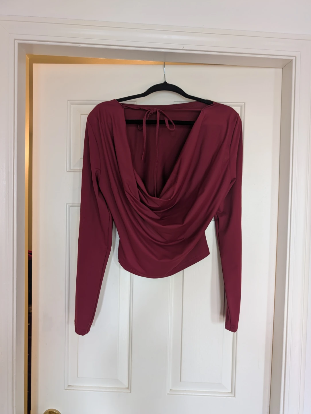 Maroon Cowl Neck Long Sleeve Crop Top